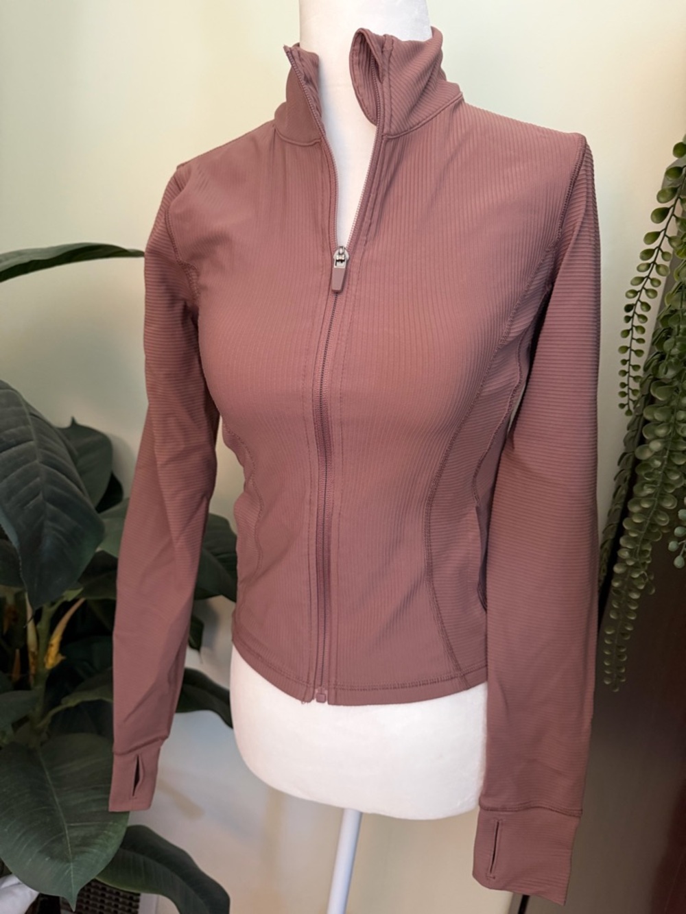 90 Degree By Reflex Dusty Mauve Ribbed Zip Jacket